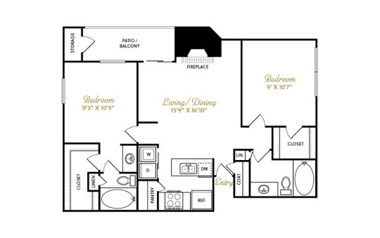 the floor plan for a two bedroom apartment at The  Durham